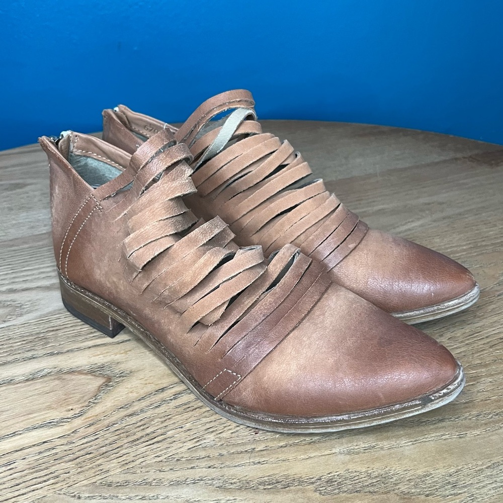 Free People Lost Valley Strappy Leather Ankle Boot Brown Tan Women’s 8.5